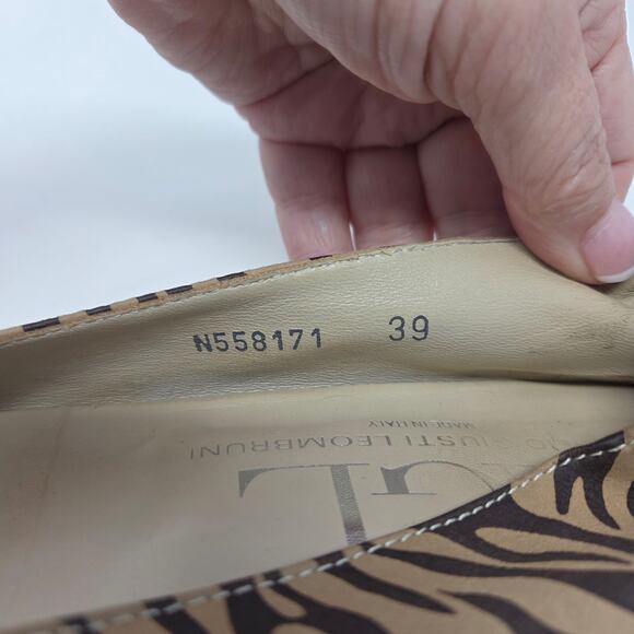 AGL Attilio Giusti Leombruni Shoes Womens Size 39 US 8.5 Peep Toe Flats Animal - Picture 14 of 16